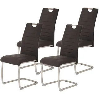 Hela Tische, 4er Set Esszimmerstuhl Ulla, Bezug Microfaser Vintage-Optik Anthrazit, Metallgest. Rundrohr Edelstahl (echt)