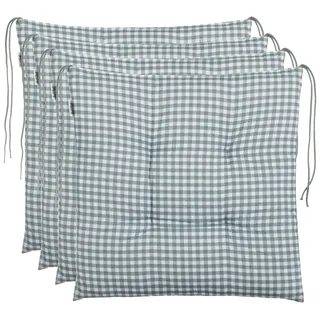 Brandsseller 4er-Set Sitzkissen 40x40x5 cm kariert Stuhlkissen mit 4-Punkt-Steppung & Kordelbändern 5 cm Dickes Sitzpolster für Küche & Esszimmer Indoor Auflage Grau