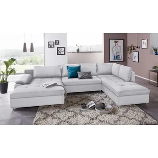 Wohnlandschaft HOME AFFAIRE "Labene U-Form", silber, B:346cm H:82cm T:90cm, Struktur fein (95% Polyester, 5% Polyamid);Luxus-Microfaser ALTARA NUBUCK (100% Polyester);Kunstleder SOFTLUX / Struktur (100% Polyester);Struktur (100% Polyester), Sofas, Wohnlandschaft, wahlweise mit Bettfunktion und Bettkasten