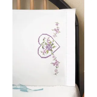 Design Works Crafts Tobin Bedruckte Kissenbezüge, lila Herzen, 50,8 x 76,2 cm Stickerei-Set
