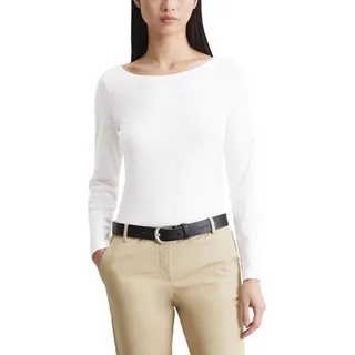 Marc O'Polo Denim Damen, Langarmshirt aus Bio-Baumwolle mit U-Boot-Ausschnitt, weiß (Scandinavian White), S,