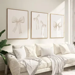 Schleifen-Wandkunst, Kokette, Raum, Leinwand-Dekor, beige, Schleifen-Poster, adrette Wanddekoration, ästhetische Bilder, Kokette, Girly-Poster, Kinderzimmer, Kunstdrucke für Mädchenzimmer, 40,6 x 61