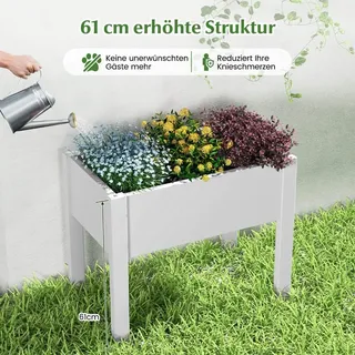 Hochbeet aus Kunststoff Gartenbeet selbstbewässernd 53L 76 x 45 x 61 cm Weiß