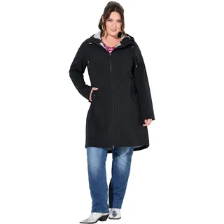 Ulla Popken Damen große Größen Übergrößen Plus Size HYPRAR Softshell-Longjacke, wasserabweisend, Kapuze schwarz 46+ 826399100-46+