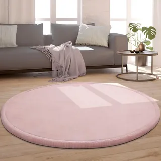 Paco Home Teppich »Tatami 475« rund 24 mm Höhe Kurzflor, Uni Farben, mit Memory Foam, waschbar, pink