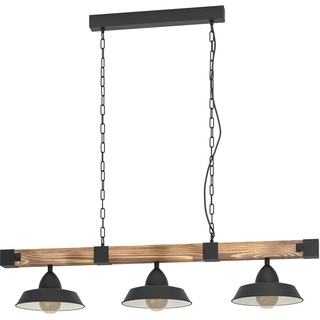 EGLO Hängelampe Oldbury, 2 flammige Vintage Pendelleuchte im Industrial Design, Pendellampe aus Stahl und Holz, Farbe Schwarz, braun rustikal, E27, 118 cm, FSC zertifiziert