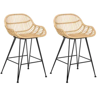 Beliani Barstuhl 2er-Set Rattan Naturfarben Terrell , Naturmaterialen , 54x94x57 cm , Esszimmer, Barmöbel, Barhocker