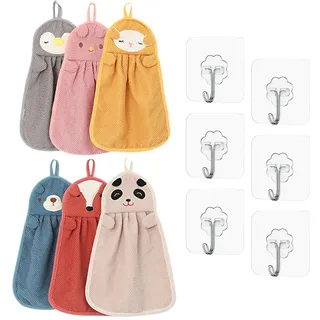 ZBHDEYG 6 Stück Tiertaschentücher, 6 Stück Haken, Kinderhandtücher für Mädchen, Bunte Gästehandtücher, kleine Handtücher, Kindergesichtshandtücher, Hasen-Küchenhandtücher
