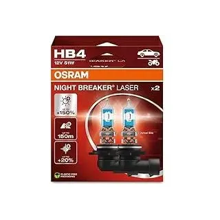 Osram NIGHT BREAKER LASER HB4, +150% mehr Helligkeit, Halogen-Scheinwerferlampe, 9006NL-2HB, 12V PKW, Hängebox (2 Lampen), white