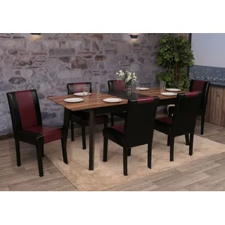 6er-Set Esszimmerstuhl Stuhl Küchenstuhl Littau Kunstleder, schwarz-rot, dunkle Beine - Schwarz