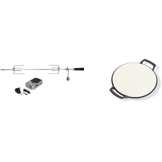 Enders® Grillspieß 7976 für Gasgrill KANSAS 4-Brenner, Set aus Edelstahl & SWITCH GRID Pizzastein, Halter aus Gusseisen, für Enders® Gasgrill mit Rost-in-Rost System, Grill-Rost-Zubehör