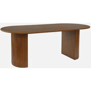 sweeek - Ovaler Esstisch 200 cm Heveaholz und Eichenfurnier für 6-8 Personen - Nussbaumfarben - Schwarz