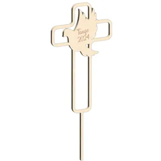 Personalisierter Cake Topper Kreuz – individuell mit Name & Datum – Tortendeko für Taufe, Kommunion, Konfirmation & Firmung – Kreuz Tortenstecker aus Holz
