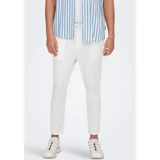 Schlupfhose ONLY & SONS "ONSLINUS CROP 0007 COT LIN PNT NOOS", Herren, Gr. L, N-Gr, weiß (hellweiß), Web, Obermaterial: 75% Baumwolle, 25% Leinen, unifarben, slim fit knöchellang, Hosen Schlupfhose, Baumwolle mit Leinen, Gummizug und Kordel