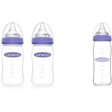 Lansinoh Babyflasche mit NaturalWave Sauger Gr. M, 2 x 240 ml, Doppelpack & Glas Babyflasche mit NaturalWave Sauger Gr. M, 240 ml