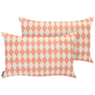 BELIANI Gartenkissen 2er Set Hellrot Stoffbezug mit Füllung Rechteckig 30x50 cm Kariert Zweifarbig Retro-Design Dekokissen für Draußen Outdoor - Rot, Weiß