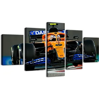 ZHONGYUTONG F1 Auto Wandkunst mit Rahmen 5 Stück McLaren McLaren Mcl35 Lando Norris F1 Auto Bild HD Druck Leinwand Poster Malerei für Raumdekoration (100x55cm)