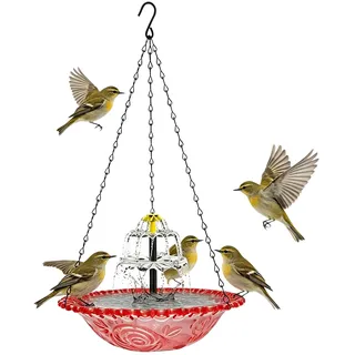 Vogeltränke Hängend mit Springbrunnen Solar, 3 Stufig Vogeltränke zum Aufhängen mit Metallketten, Solar Vogelbad, Gartendekoration für Außenbereich, Balkon, Garten, Hinterhof, Terrasse(Rosa)