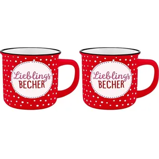 GRUSS & CO Becher Motiv Lieblingsbecher | New Bone China Porzellan, Emaille-Optik, 35 cl | Tasse mit Spruch | 45779, 1 Stück (2er Pack)