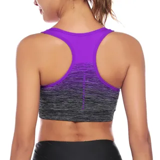 Sykooria Damen Sport BH Gepolstert Bustier Damen BH ohne Buegel Racerback Push up BH mit Farbverlauf Sport Top für Yoga Fitness, Violett, L