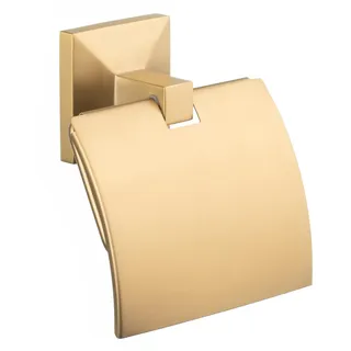 TATAY Toilettenpapierhalter ohne Bohren oder mit Schrauben | Inkl. Glue&Fix Kit (bis 10 kg) & Schrauben | 100 % rostfrei | 6 x 6,5 x 16 cm – Modell Iconik – Gold