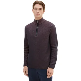 TOM TAILOR Herren 1038243 Mouliné Strick-Pullover mit Troyer-Kragen, 32740-navy red orange Blue Mouline, L