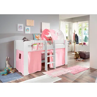 Relita Hochbett »Andi« mit Rolllattenrost, Textil-Set und Leiter, pflegel. Dekor Oberfläche, rosa