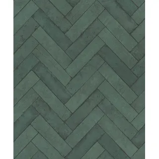 Rasch Textil Rasch Tapete 499155 - Vliestapete in Grün Petrol mit Fischgrät-Muster und Stein Optik aus der Kollektion Factory V