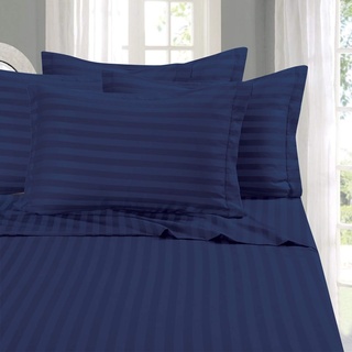 Eleganten Komfort Best, Weichsten, coziest 6 Tabelle Sets. – 1500 Fadenzahl Ägyptische Qualität Luxuriöse knitterfrei 6 Damast Streifen Bettwäsche, King Navy Blau