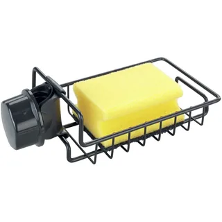 Wenko Spülorganizer Ohio, hochwertiger Spülbecken-Organizer aus rostfreiem Edelstahl, Spülbecken-Caddy mit Stauraum für Spülmittel, Schwamm & Co., Befestigung an der Armatur, 21 x 6,5 x 10 cm, Schwarz