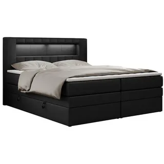 MKS Meble Boxspringbett mit LED Kopfteil und Topper - GOLD-5-KING - 160x200cm - Schwarz - Mittelfest H3 - Schwarz