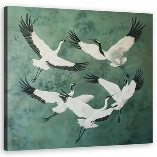 Feeby Wandbild vögel tiere grün , Grün , Textil , Tiere , Rechteckig , 50x50 cm , Bilder & Rahmen, Bilder, Leinwandbilder