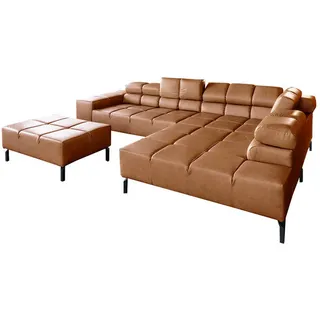 Kawola Ecksofa Nelson Braun Leder Relaxfunktion , Metall , Echtholz , Füllung: Komfortschaum , Ottomane rechts, L-Form , 321x216 cm , Wohnzimmer, Sofas & Couches, Wohnlandschaften, Ecksofas