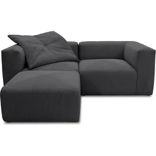 DOMO. collection Ecksofa Malia, L-Form 3 Module, Anthrazit | Cord-Modulsofa in L-Form 3 Module mit 2 Ecksesseln und Polsterhocker, flexibel kombinierbar, 216 x 193 cm