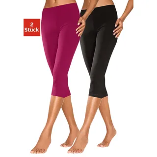 Caprileggings VIVANCE ACTIVE, Damen, Gr. 36/38, N-Gr, rosa (1x himbeere, 1x schwarz), Single Jersey, Obermaterial: 95% Baumwolle, 5% Elasthan, unifarben, Basic, eng 3/4-Länge, Hosen Caprileggings, mit Gummibund, Loungewear, Topseller