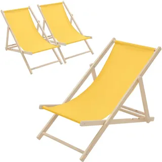 ECD-Germany Strandliege 3er Set Gelb , Holz , 57.5x83x100 cm , Gartenmöbel, Gartenliegen