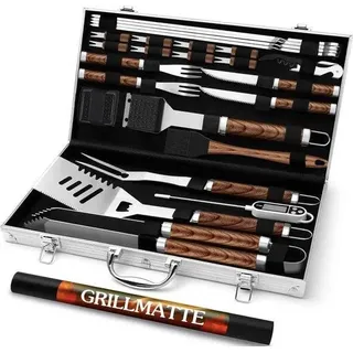 Edelstahl BBQ-Set 26tlg. mit Thermometer und Koffer