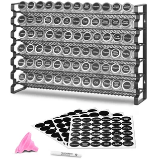 Vevor 6-stöckiges Gewürzregal Gewürzhalter mit 72 leeren Gewürzgläser & Trichter-Komplettset & Gewürzetiketten, Gewürz-Organizer für Küchen Schrank Speisekammer (591 x 118 x 407 mm)