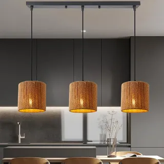 Pendelleuchte Rattan Esstisch 3 Flammige Boho Lampe Hängend Rustikal Geflochten Hängelampe Korb E27 Pendelleuchten Vintage Industrielle Metall Natürlicher Rattan Lampenschirm Für Esszimmer Büro Küchen