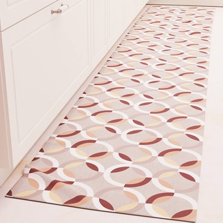 PETTI Artigiani Italiani - TPCD Küchenteppich Läufer Küche rutschfest und waschbar 52x340 cm Kreis Design Beige 100% Made in Italy