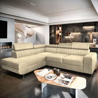 masseno Ecksofa NOLA L-S Polyester 2-Sitzer Creme