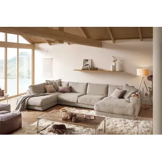 KAWOLA Wohnlandschaft U-Form Madeline Cord Longchair rechts taupe