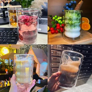 6 x 400 ml doppelwandige Glaskaffeetassen - Cappuccino Latte Teetassen - hitzebeständige Becher mit Löffeln Latte Macchiato Gläser