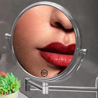 Melko Schminkspiegel 10-fach Vergrößerung Kosmetik LED Make-Up Beleuchtung Bad - Silber