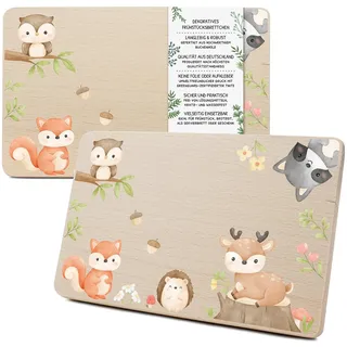 Yabaduu Individuelles Holzbrett für Kinder 23,5x15cm Frühstücksbrettchen Brotzeitbrett personalisiert aus Holz Tier-Motiv als Geschenk Geburtstag Kind RV007 (13 Waldtiere, Ohne Wunschname)