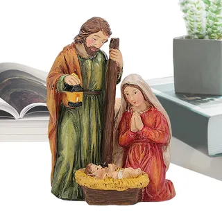 Kleine heilige Figur, Weihnachten Heilige Figur,Harz Krippe Skulptur | Maria und Joseph Kind Jesus Klassische christliche Wohnkultur katholisch für Hochzeiten