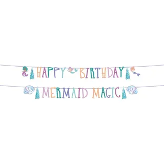 Folat 23930 Meerjungfrau Geburtstag Deko Blau mit Irisierende Glitzer - Buchstabengirlande Set - Mermaid Magic- 1,5 Meter - Nixe Dekoration für Meerjungfrauparty