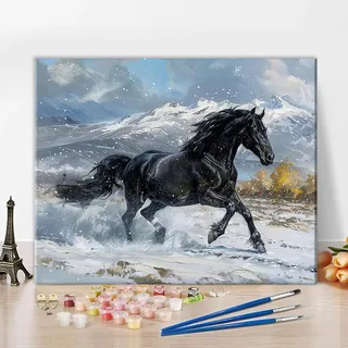 TISHIRON Schwarzes Pferd Malen nach Zahlen Erwachsene, Tiere Malen nach Zahlen Kit, DIY Zeichnung auf Leinwand Ölgemälde für die Wanddekoration zu Hause 40 x 50 cm (ohne Rahmen)
