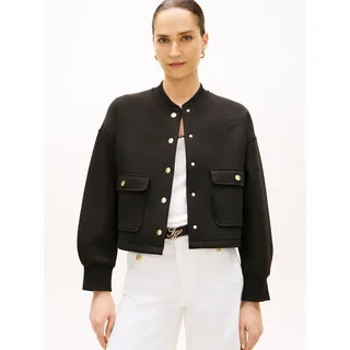 Cardigan TOMMY HILFIGER "GOLD BUTTON BOMBER", Damen, Gr. XS (34), schwarz, Strick, Obermaterial: 100% Viskose, unifarben, gerade kurz, Rundhals, Strickjacken Cardigan, mit Knopfleiste