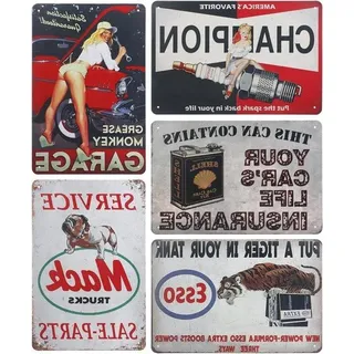 Retro Garage-Metalbord - 20 x 30 cm - Vintage-Kunst - Auto-Poster - Öl - Wanddekoration - Raumdekoration - Bunt